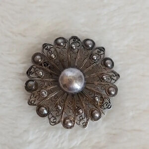 Vintage Sterling Silver Sunburst Filigree‎ Brooch